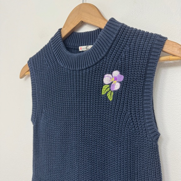 Crewcuts Navy Blue Knit Dress with Purple Flower Patch size 10 & 14 - Picture 4 of 8
